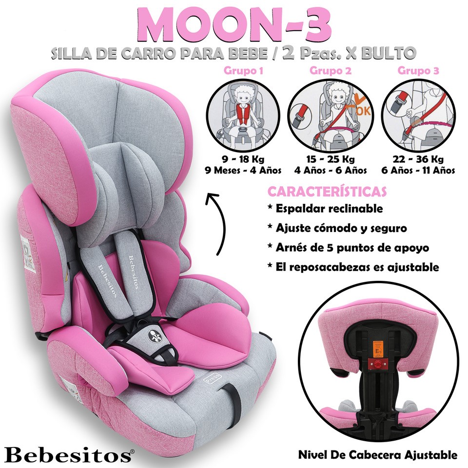 MOON-3 SILLA DE CARRO GRAY - PINK X 2