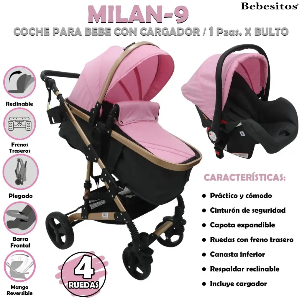 MILAN-9 COCHE ROSADO OSCURITO PARA BEBE X 1