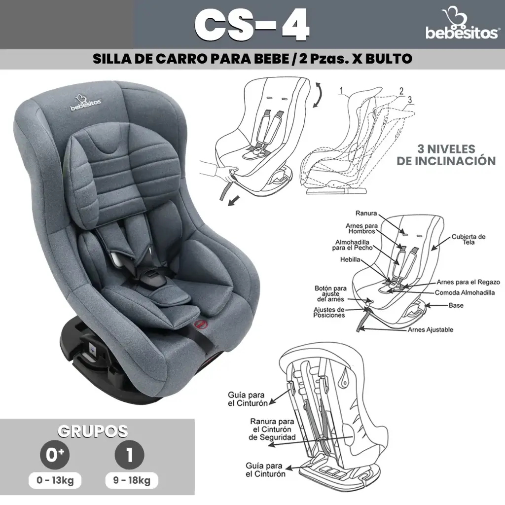 CS-4 SILLA PARA CARRO GRIS X 2