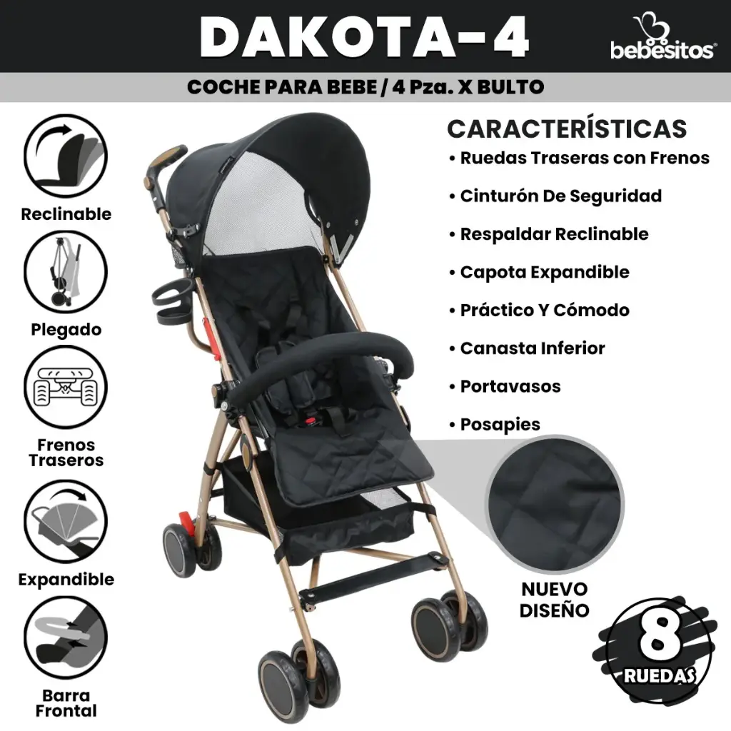 DAKOTA-4 COCHE NEGRO PARA BEBE X 4