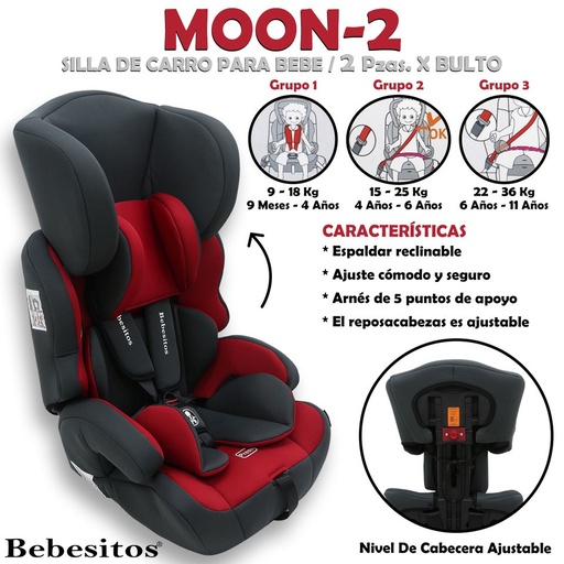[MOON-2] MOON-2 SILLA DE CARRO BLACK & RED X 2