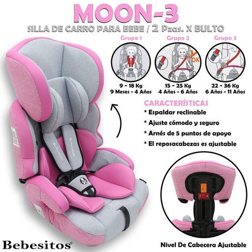 [MOON-3] MOON-3 SILLA DE CARRO GRAY - PINK X 2