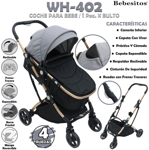 [WH-402] WH-402 COCHE PARA BEBE GRIS X1
