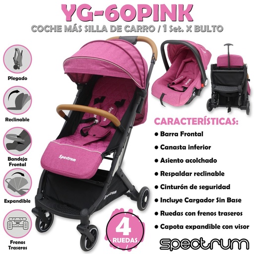 [YG-60PINK] YG-60PINK COCHE MALETA + SILLA CARRO