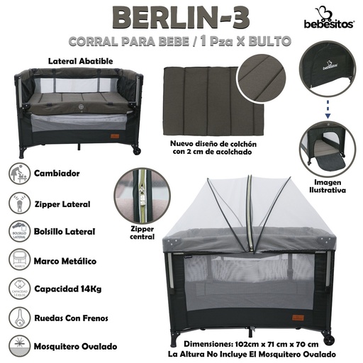 [BERLIN-3] BERLIN-3 CORRAL PARA BEBE GRIS