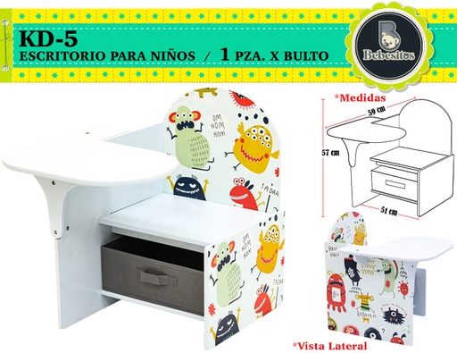 [KD-5] KD-5-ESCRITORIO NIÑO MONSTER BLANCO