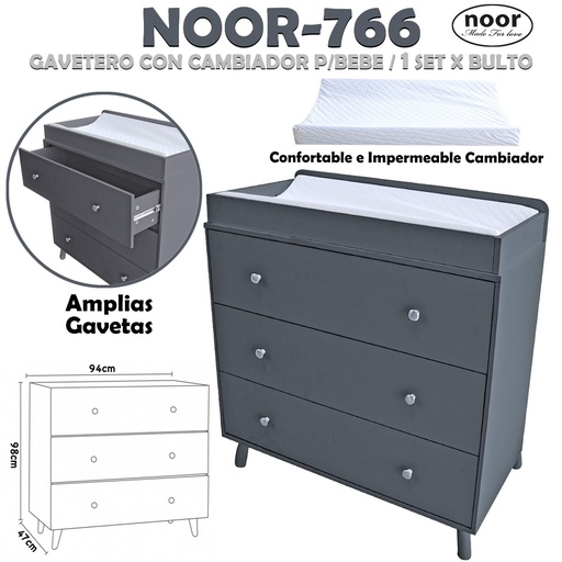 [NOOR-766] NOOR-766 GAVETERO GREY CON CAMBIADOR