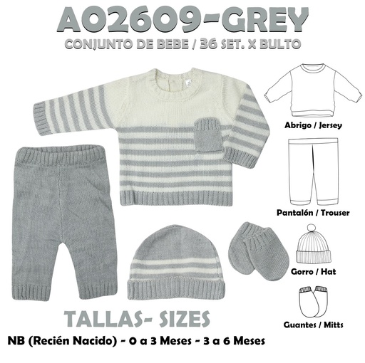 [A02609-GREY] A02609-GREY CONJUNTO DE BEBE