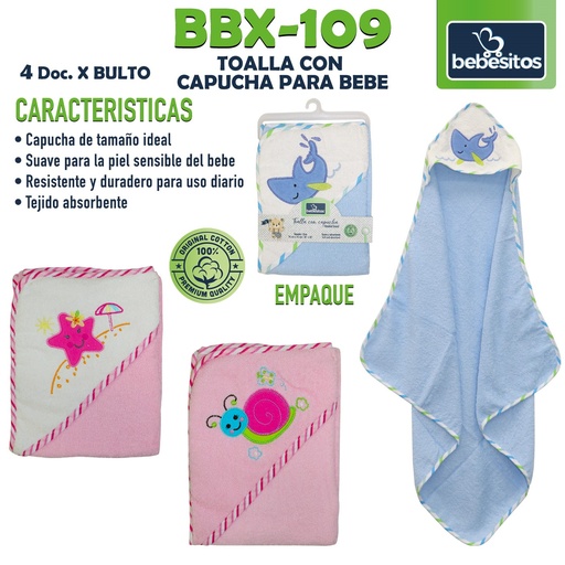 [BBX-109] BBX-109 TOALLA CON CAPUCHA PARA BEBE