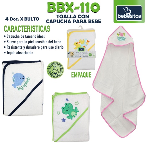[BBX-110] BBX-110 TOALLA CON CAPUCHA PARA BEBE
