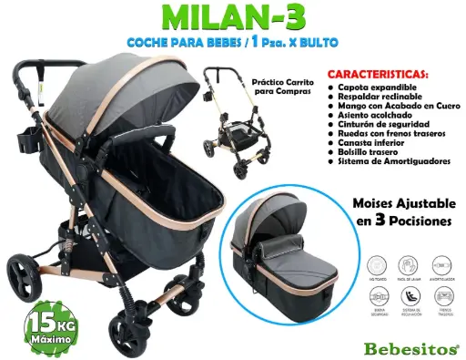 [MILAN-3] MILAN-3 COCHE GRIS PARA BEBE X 1