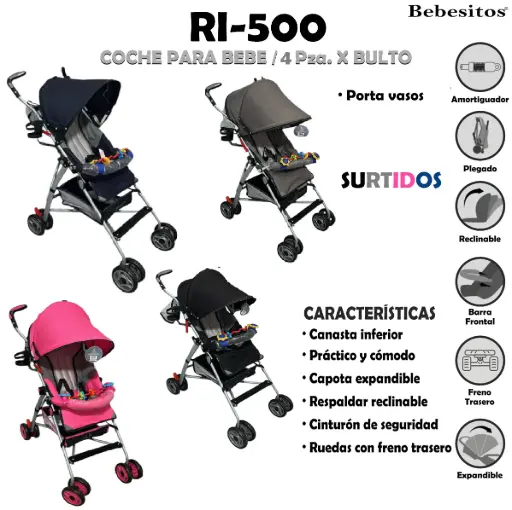 [RI-500] RI-500 COCHE PARAGUA MIX (FUCSIA-NEGRO-GRIS-AZUL) X 4