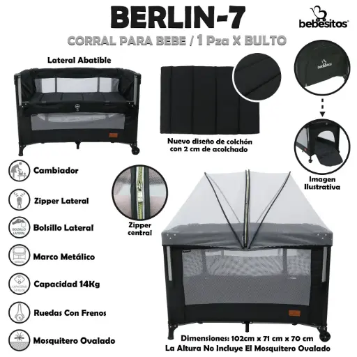 [BERLIN-7] BERLIN-7 CORRAL PARA BEBE NEGRO X 1