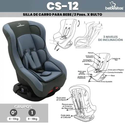 [CS-12 SILLA PARA CARRO GRIS] CS-12 SILLA PARA CARRO GRIS X 2
