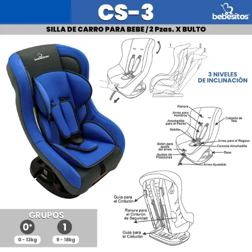 [CS-3 SILLA PARA CARRO] CS-3 SILLA PARA CARRO AZUL X 2