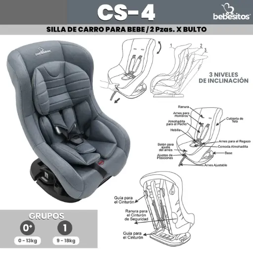 [CS-4 SILLA PARA CARRO] CS-4 SILLA PARA CARRO GRIS X 2
