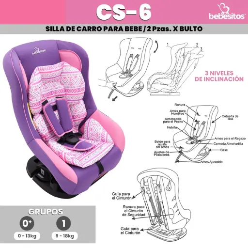 [CS-6 SILLA PARA CARRO] CS-6 SILLA PARA CARRO ROSA X 2