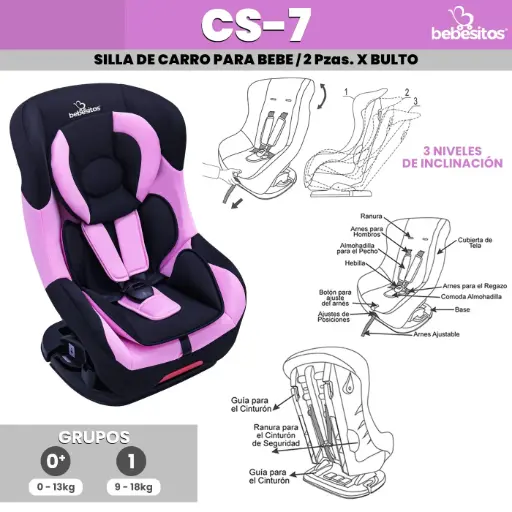 [CS-7 SILLA PARA CARRO] CS-7 SILLA PARA CARRO ROSA-NEGRO X 2