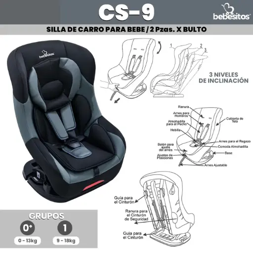 [CS-9 SILLA PARA CARRO] CS-9 SILLA PARA CARRO GRIS-NEGRO X 2