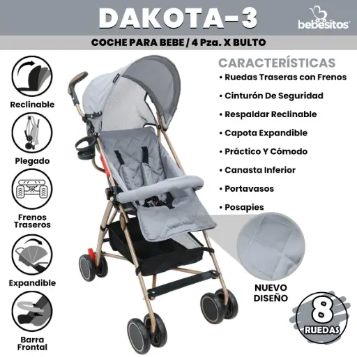 [DAKOTA-3] DAKOTA-3 COCHE GRIS PARA BEBE X 4